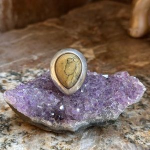 Silver Teardrop Green Jasper Ring